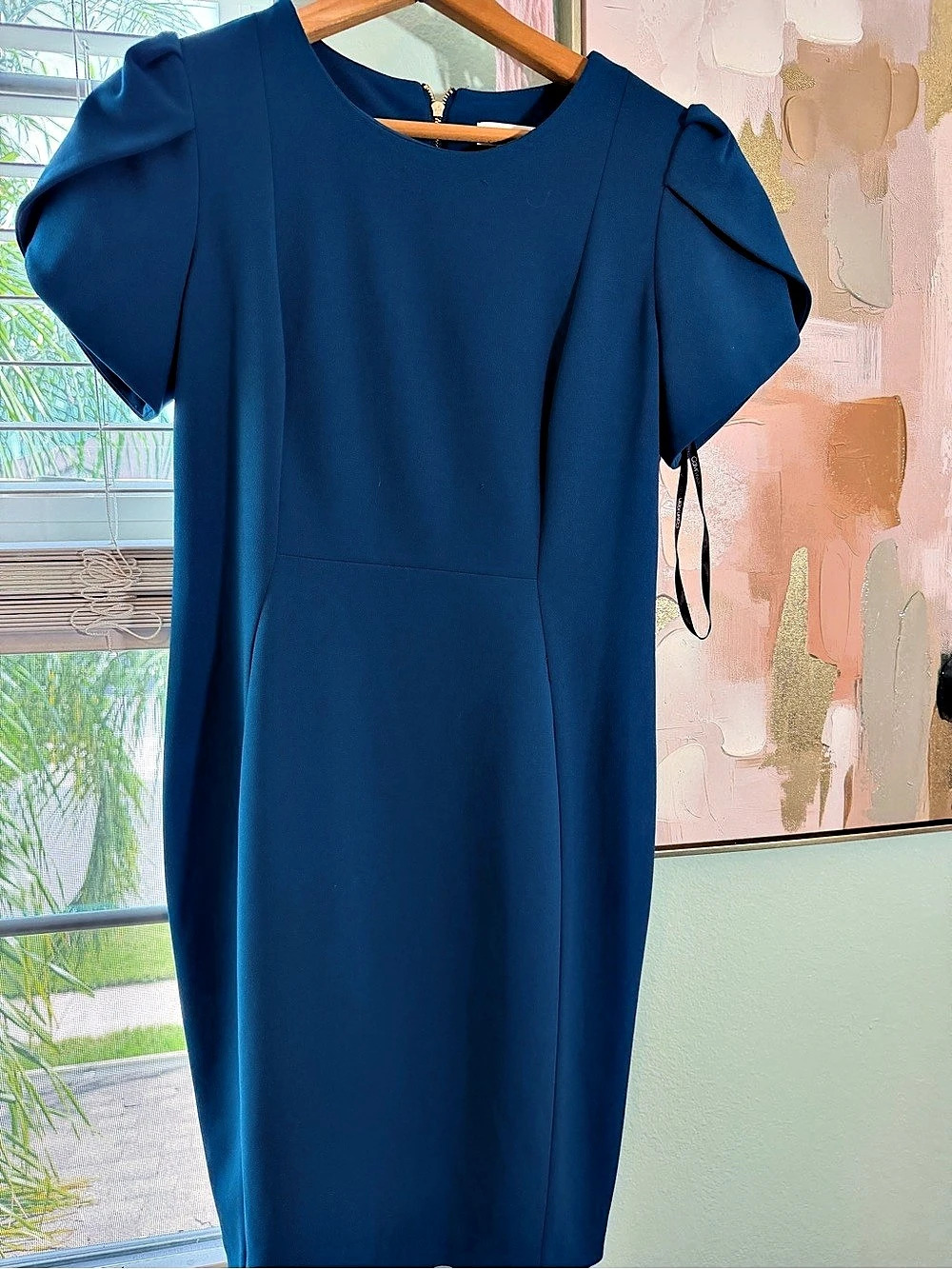 Calvin Klein Blue Puff Sleeve Dress Size 12P Like New